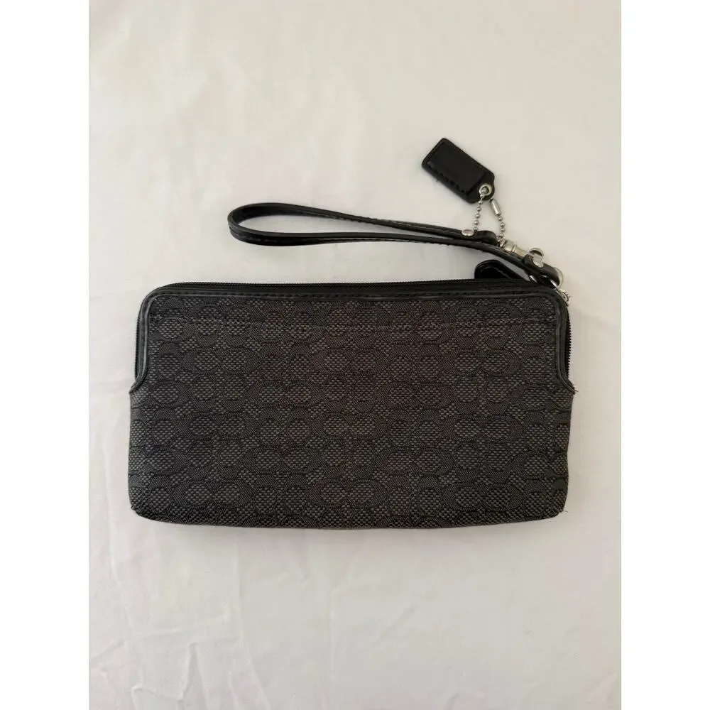 Coach Black Poppy Signature Oxford Double Zip Wallet Wristlet Bow Y2K Vintage